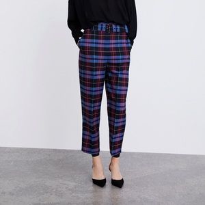 zara high waist straight plaid pants